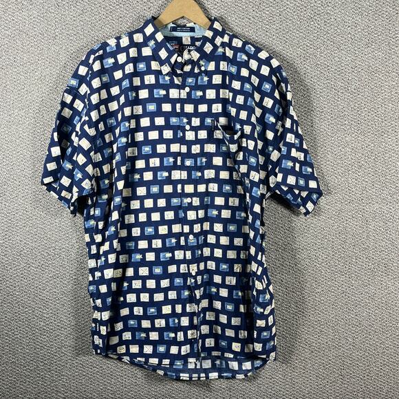 Vintage Chaps Ralph Lauren Shirt Mens XL Blue Geometric Print‎ Casual Y2K 90s - Picture 1 of 9